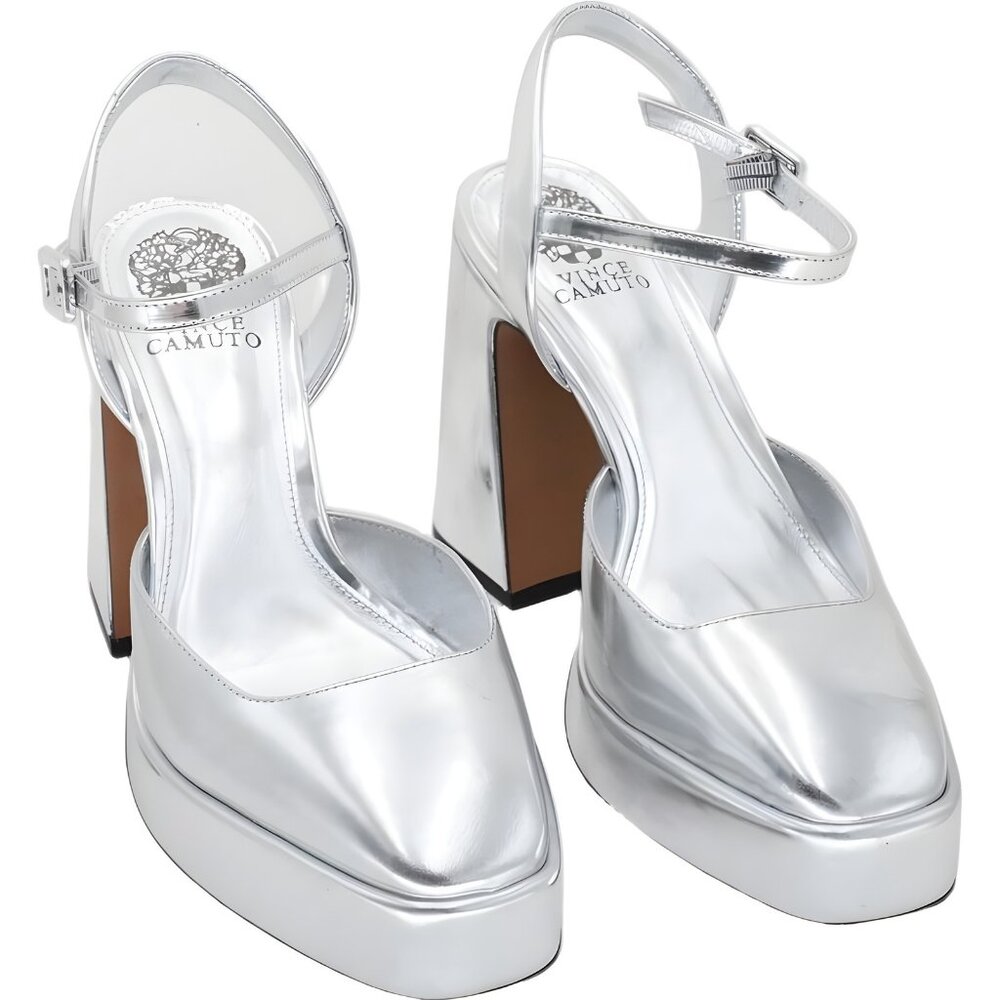 Vince Camuto Silver Metallic Platform Block Heel Sandals